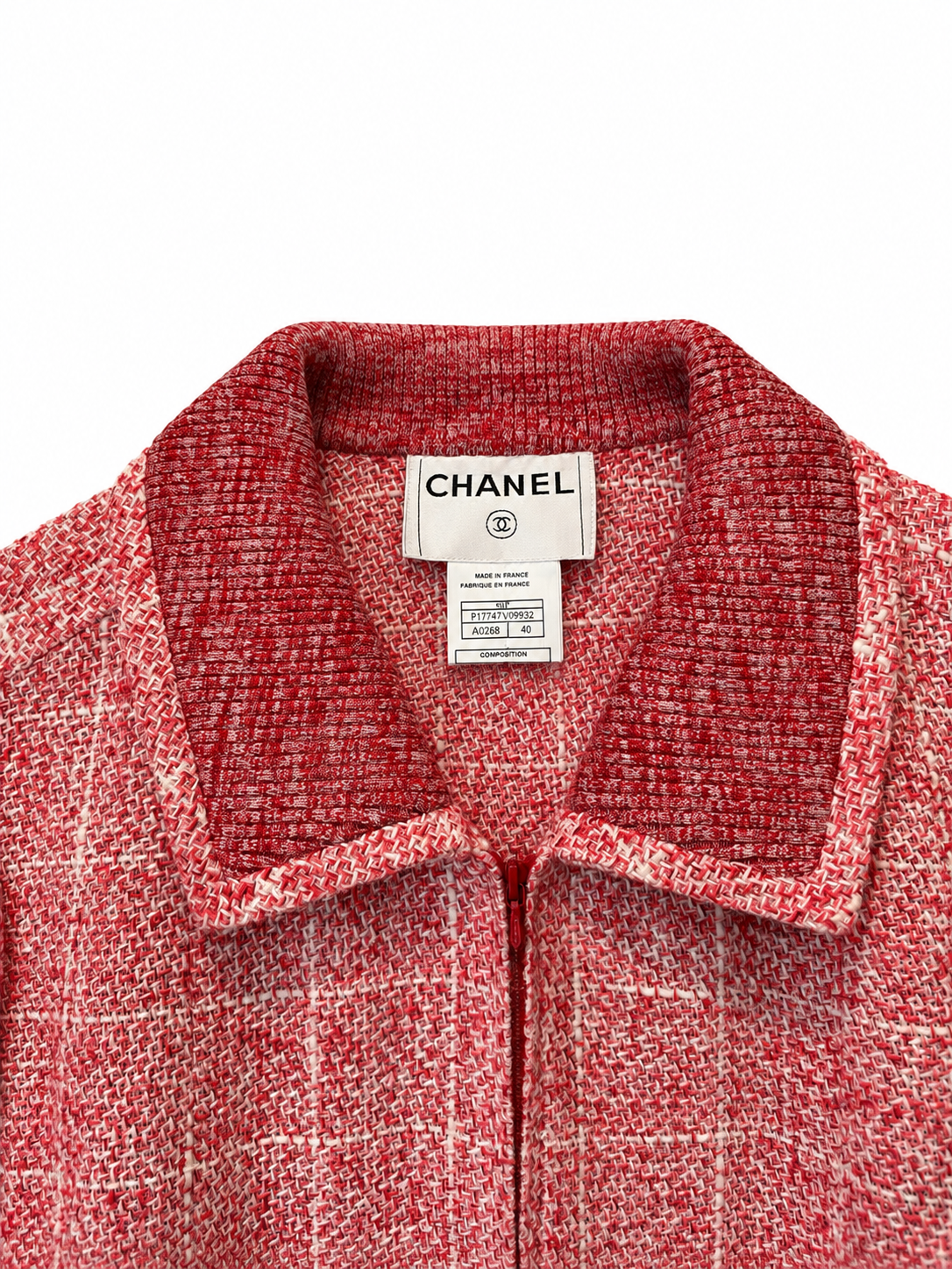 Veste Chanel vintage en tweed rouge et blanc – Taille 40