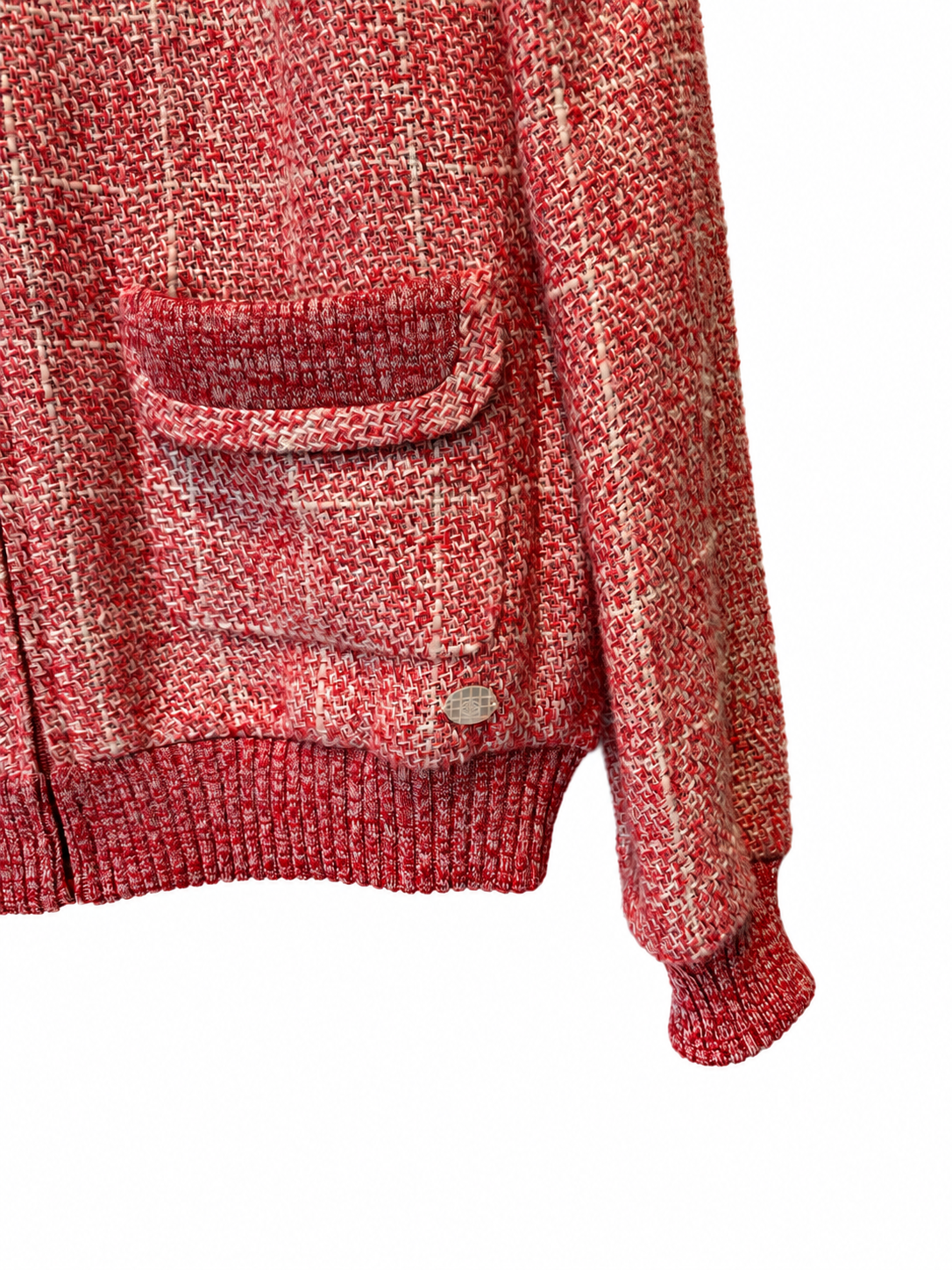 Veste Chanel vintage en tweed rouge et blanc – Taille 40