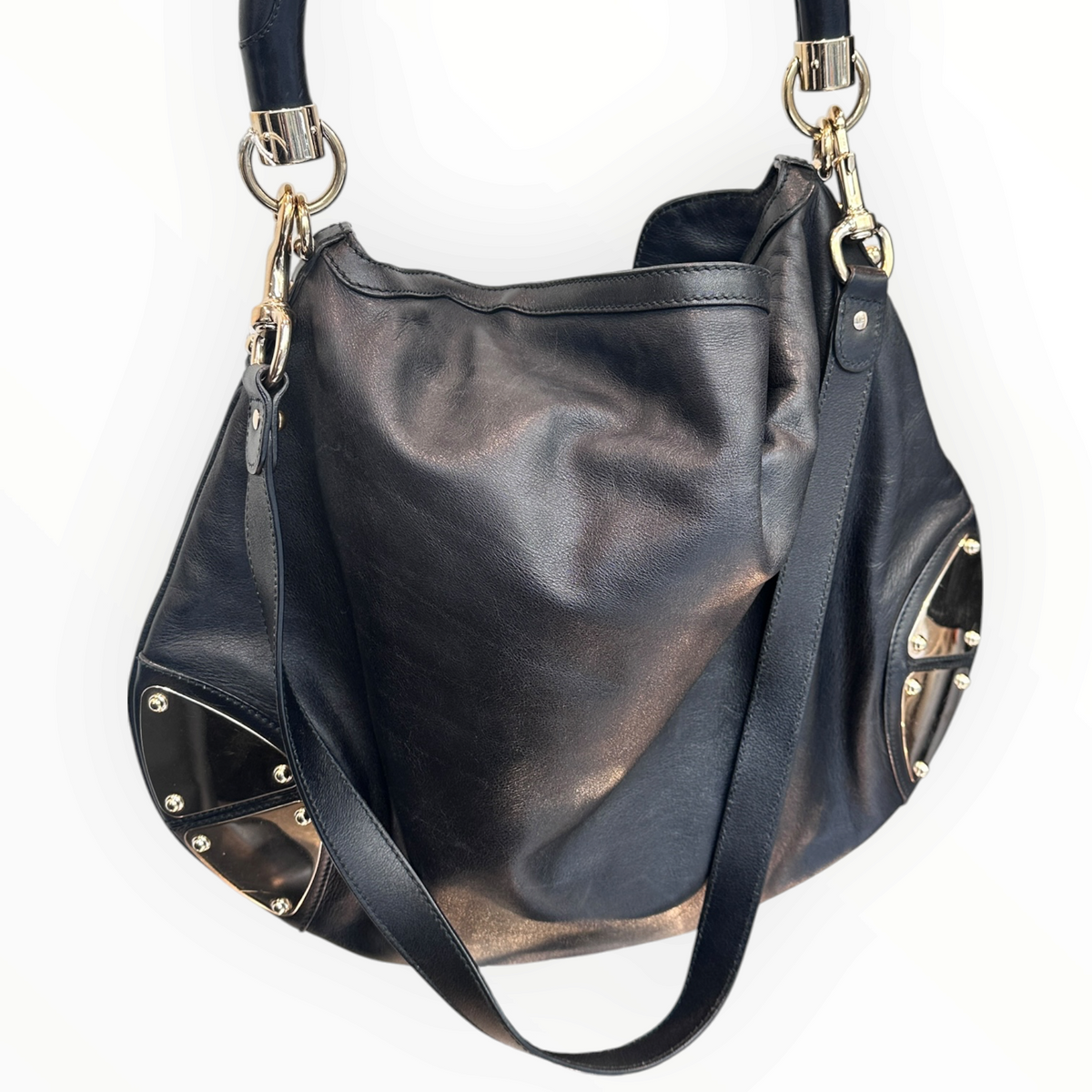Sac Gucci Indy en cuir noir – Détails bambou et métal doré