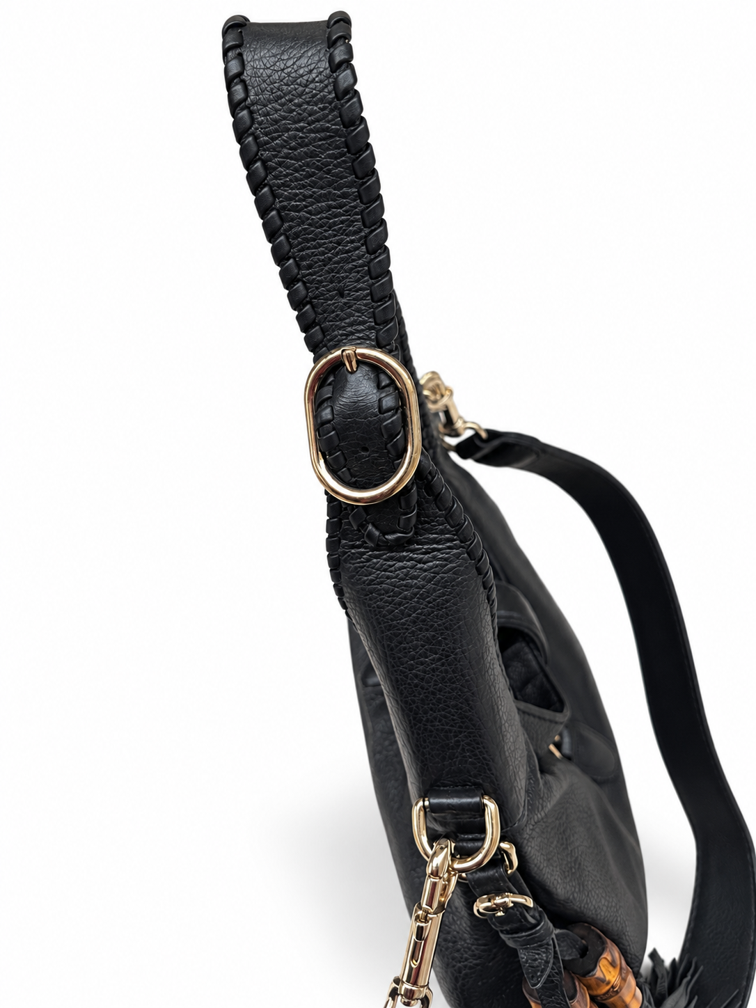 Gucci New Jackie – Sac en cuir grainé noir, détails bambou