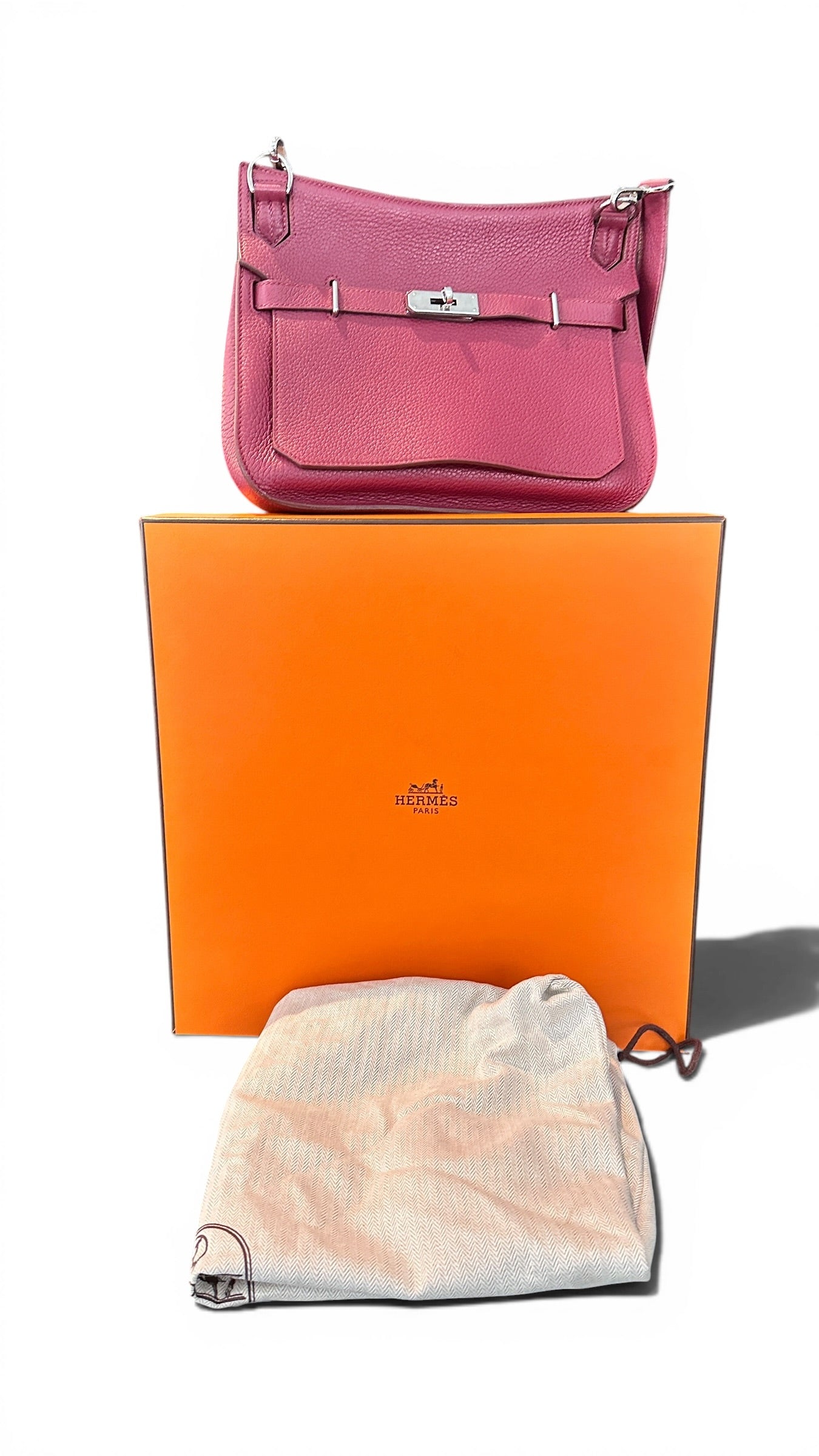 Sac Hermès Jypsière 28 en cuir Taurillon Clémence coloris Rose Tyrien