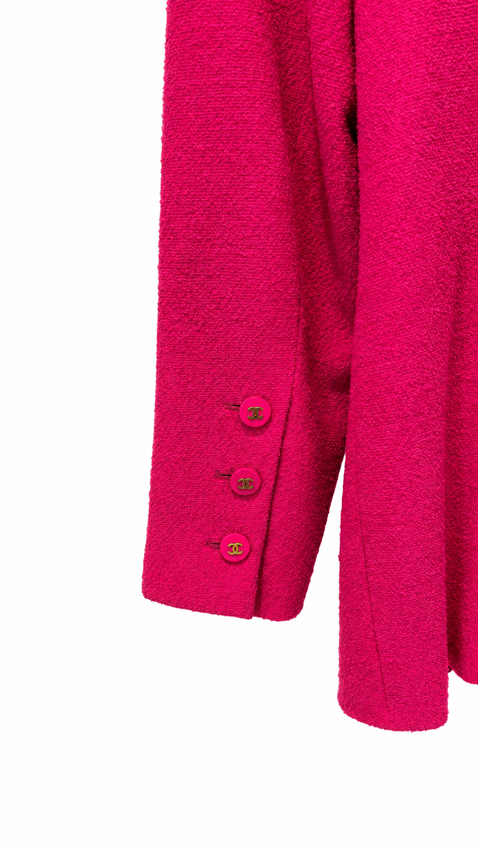 Veste Chanel Boutique rose fuchsia – Boutons CC dorés taille 38
