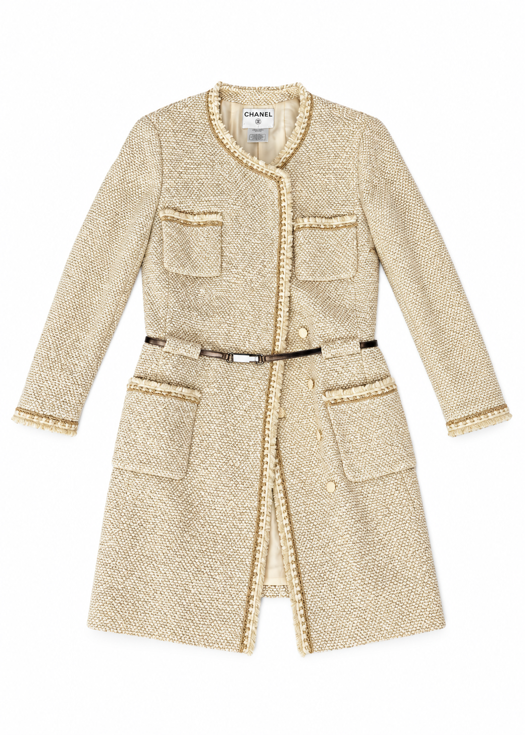 Chanel jacket in ecru bouclé tweed – Jeweled logo button fastening