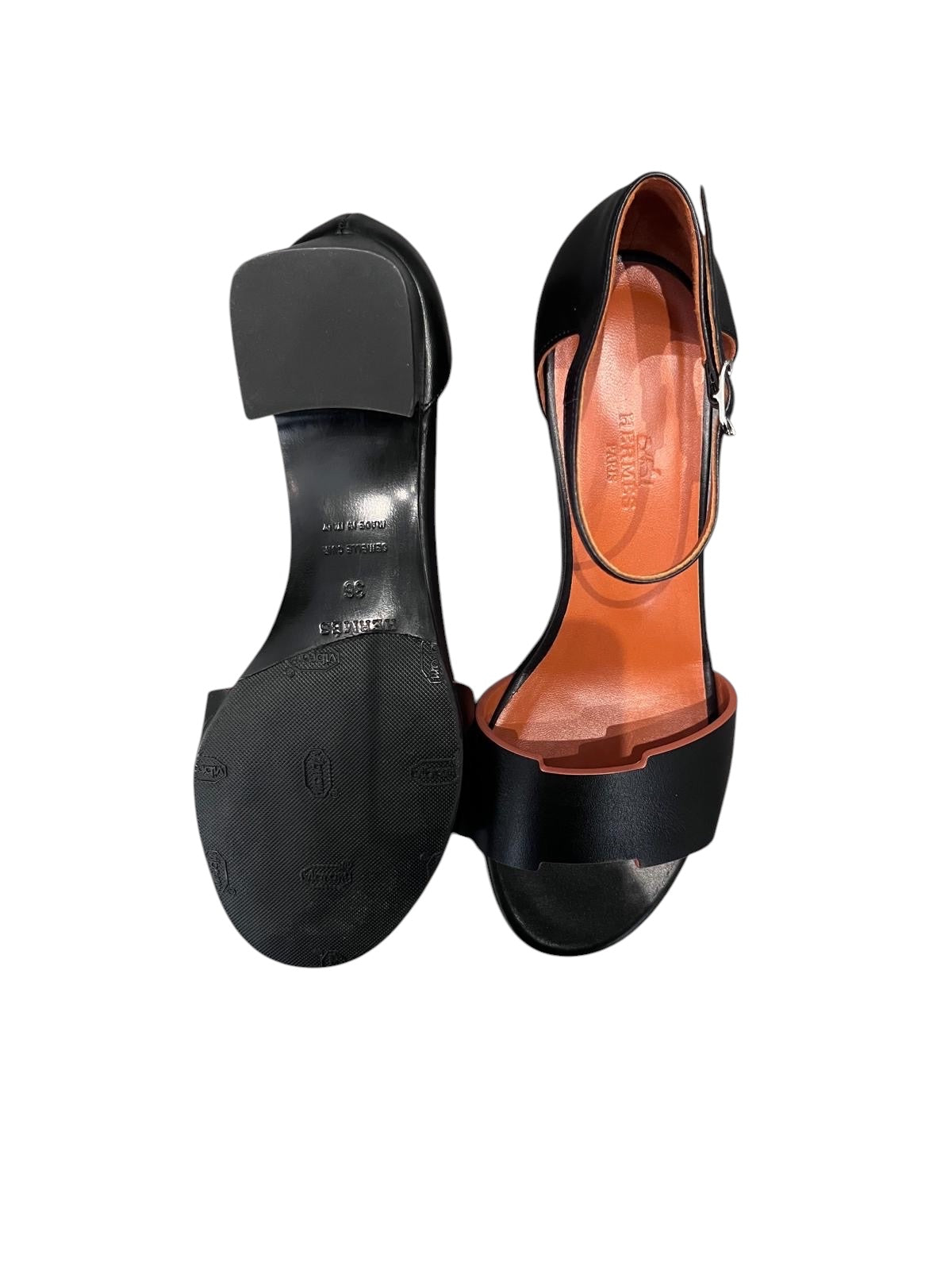 Hermès “Demoiselle” black leather sandals – size 36