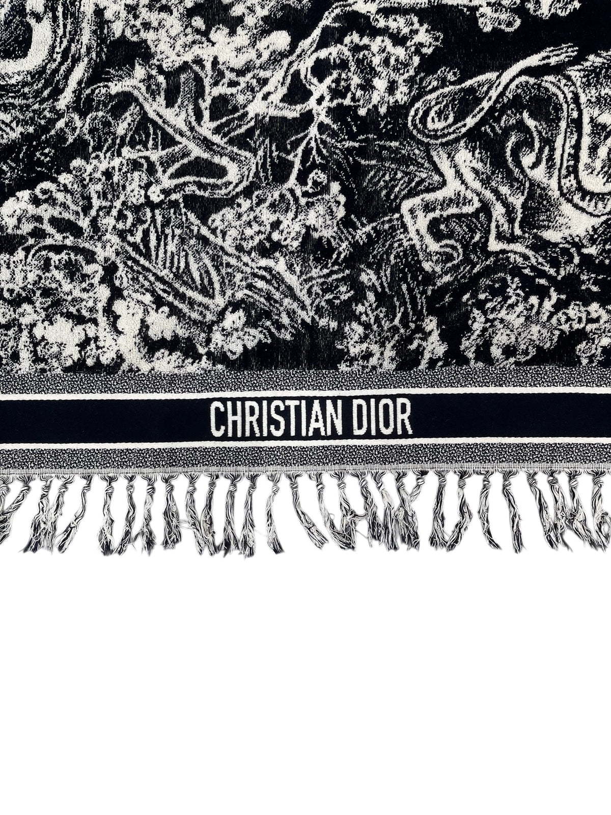 Christian Dior reversible beach towel – navy & white toile de Jouy motif