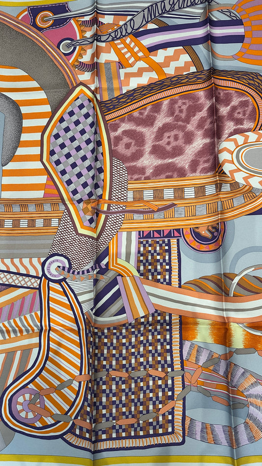 Carré 90 Hermes " la selle imaginaire" soie -