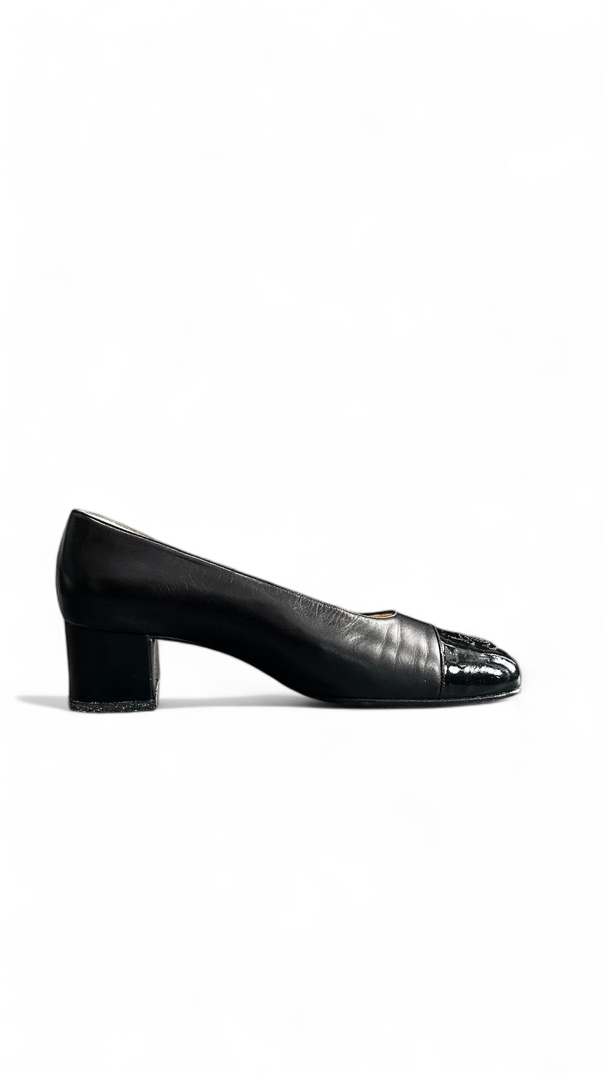 Chanel – Ballerines à talon vintage en cuir noir