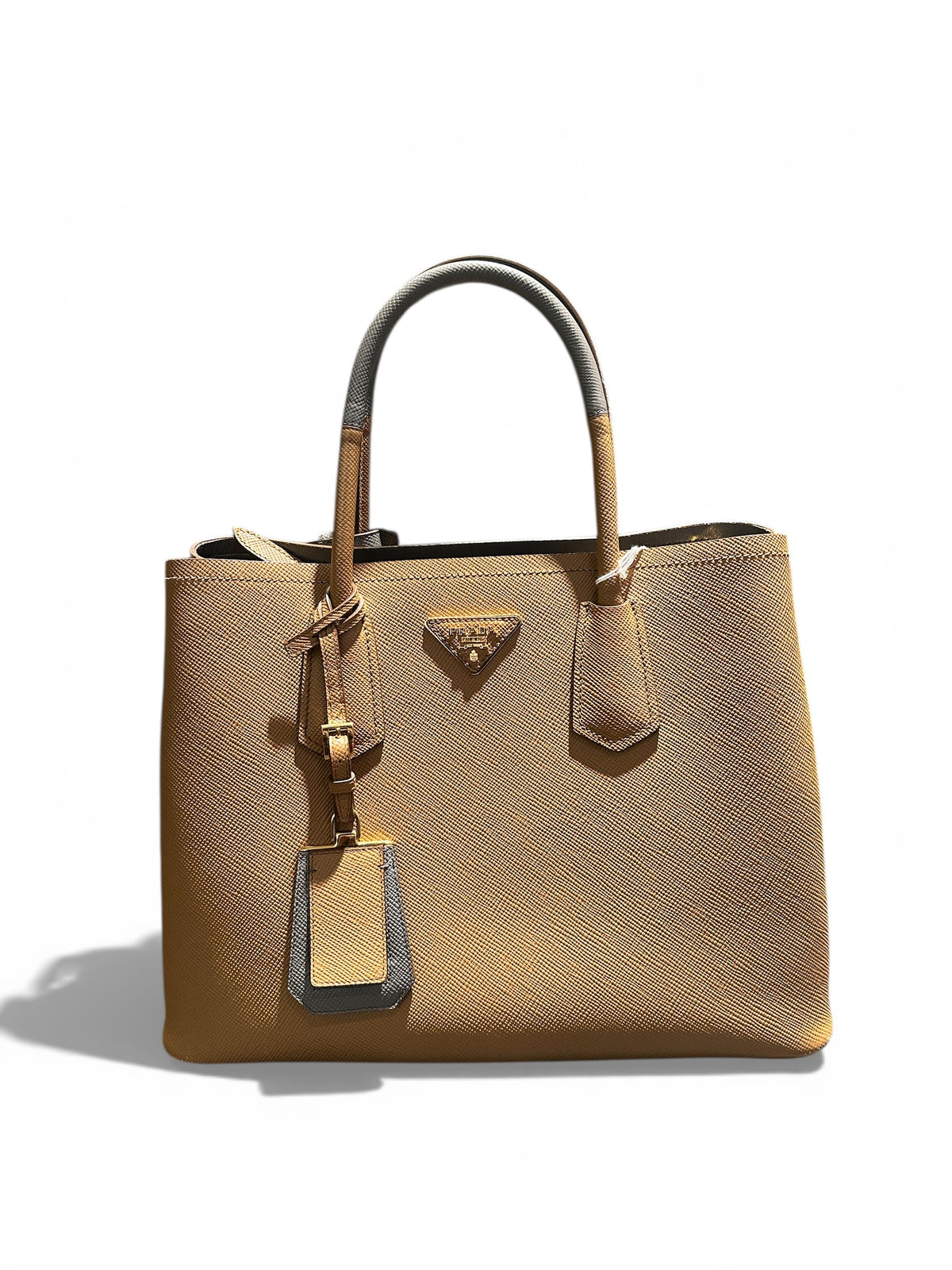 PRADA – Sac cabas Saffiano cuir camel / noisette gris
