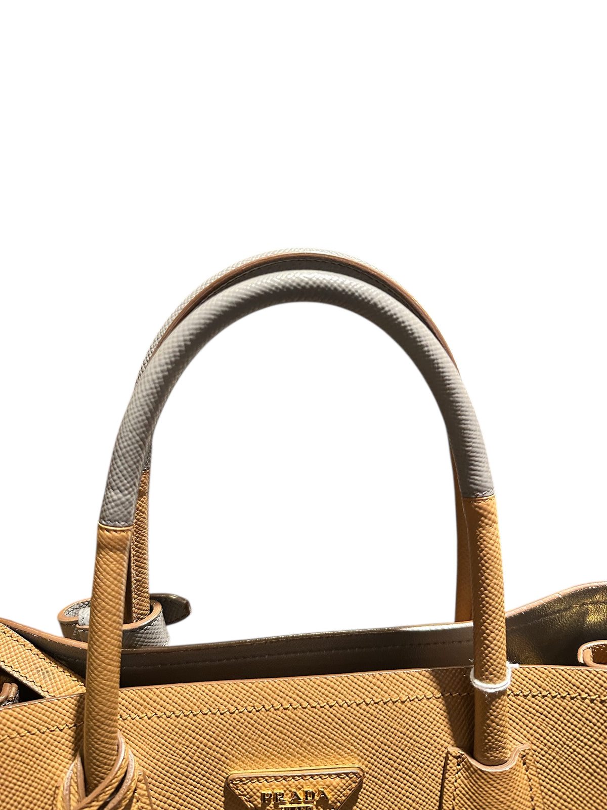 PRADA – Sac cabas Saffiano cuir camel / noisette gris
