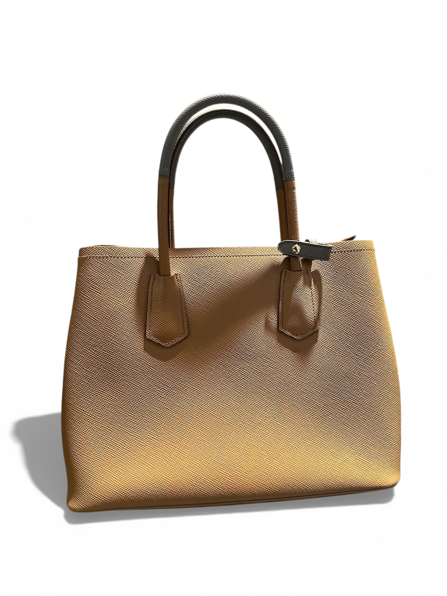 PRADA – Sac cabas Saffiano cuir camel / noisette gris