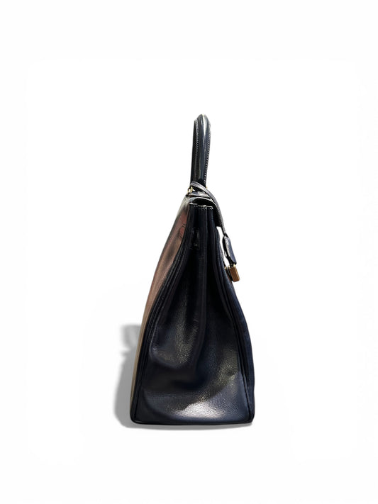 Hermès – Sac Kelly vintage 1971 en cuir Box bleu marine, bijouterie dorée