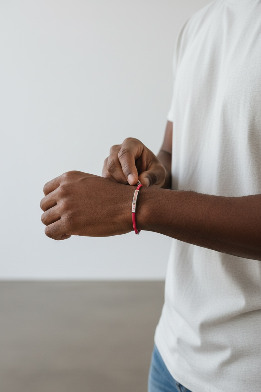 Bracelet Louis Vuitton – Cordon bordeaux, plaque logo argentée