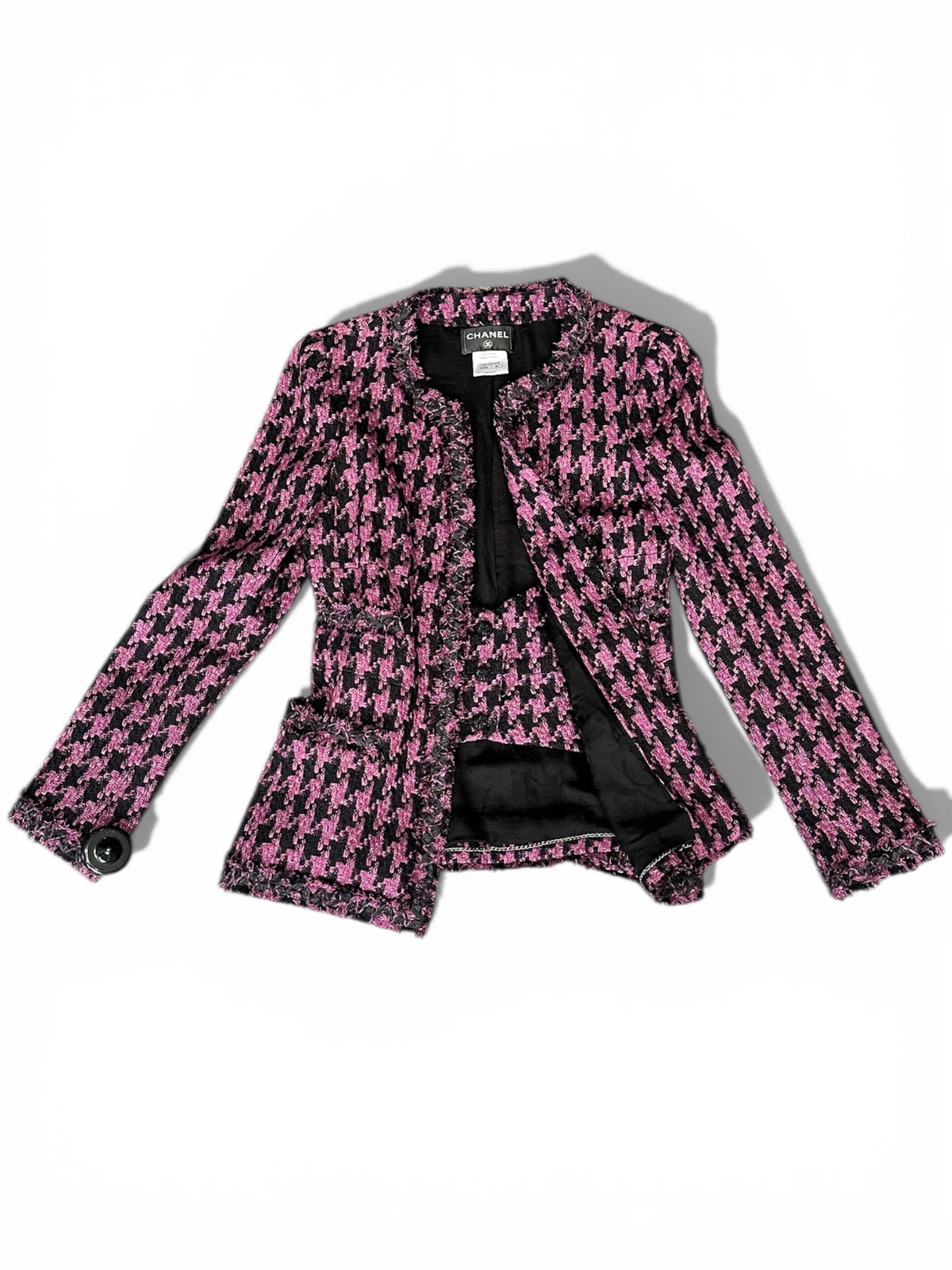 Veste Chanel tweed pied-de-poule rose noir – Collection Printemps 2013