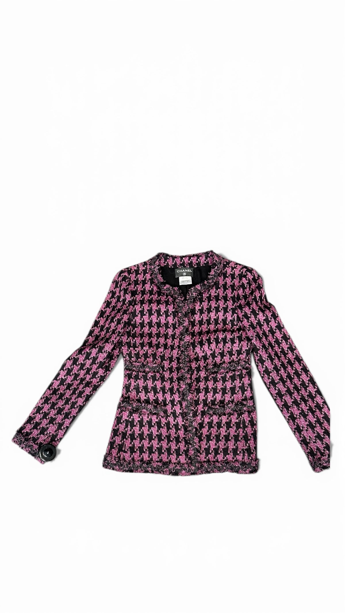 Veste Chanel tweed pied-de-poule rose noir – Collection Printemps 2013