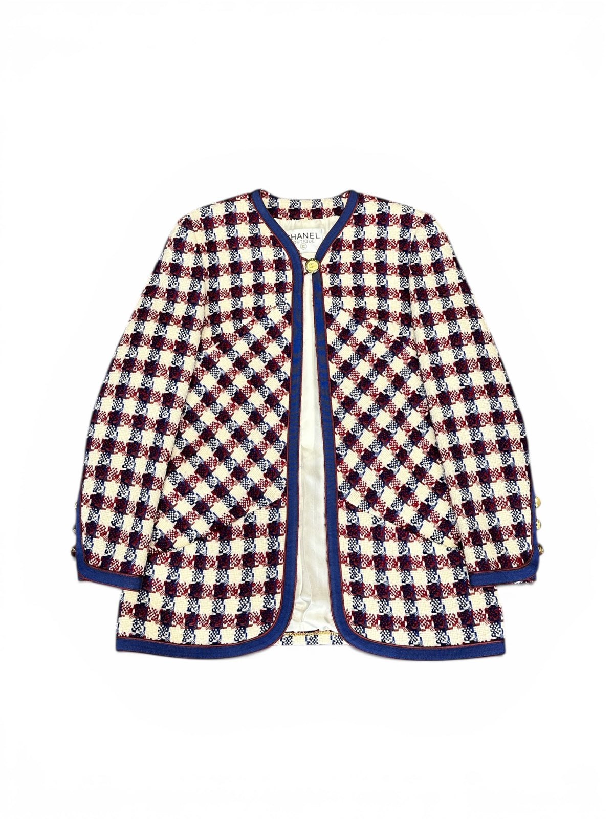 Ensemble Chanel Boutique – Tweed à carreaux tricolore (Taille 36)