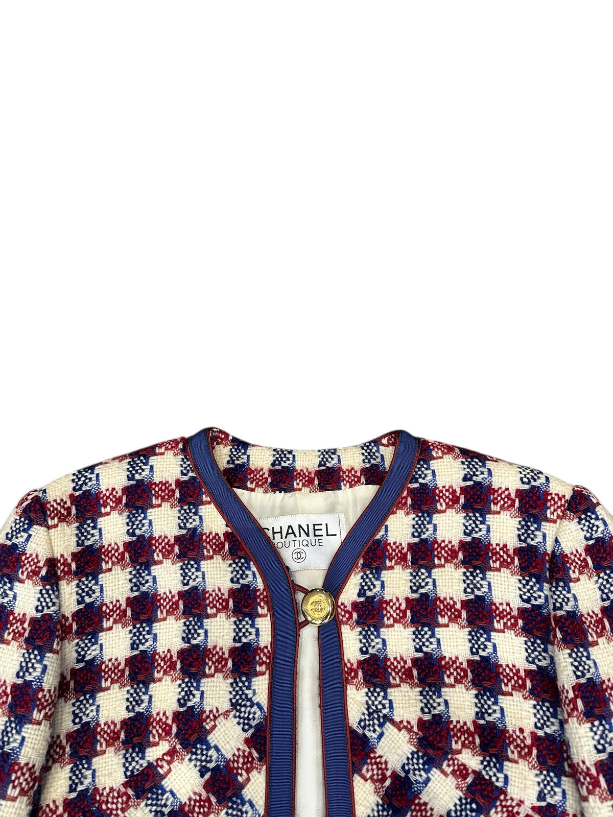 Ensemble Chanel Boutique – Tweed à carreaux tricolore (Taille 36)