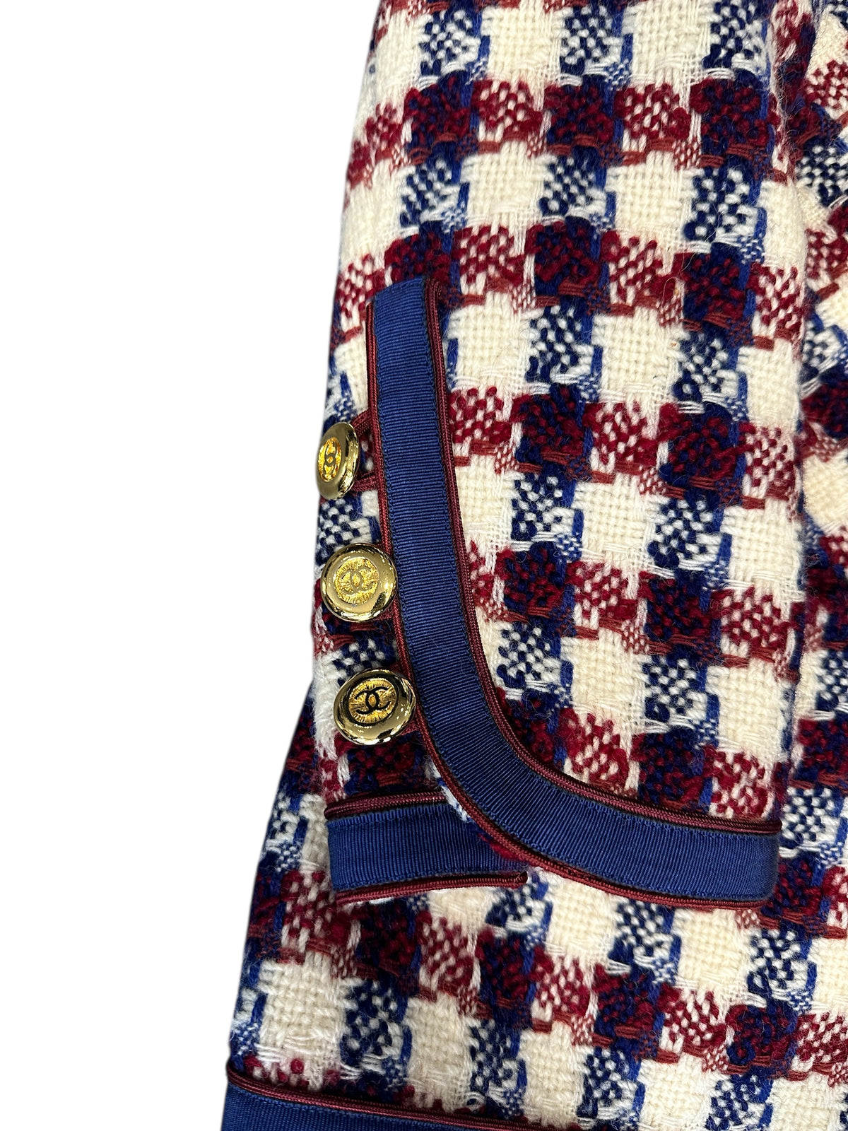 Ensemble Chanel Boutique – Tweed à carreaux tricolore (Taille 36)