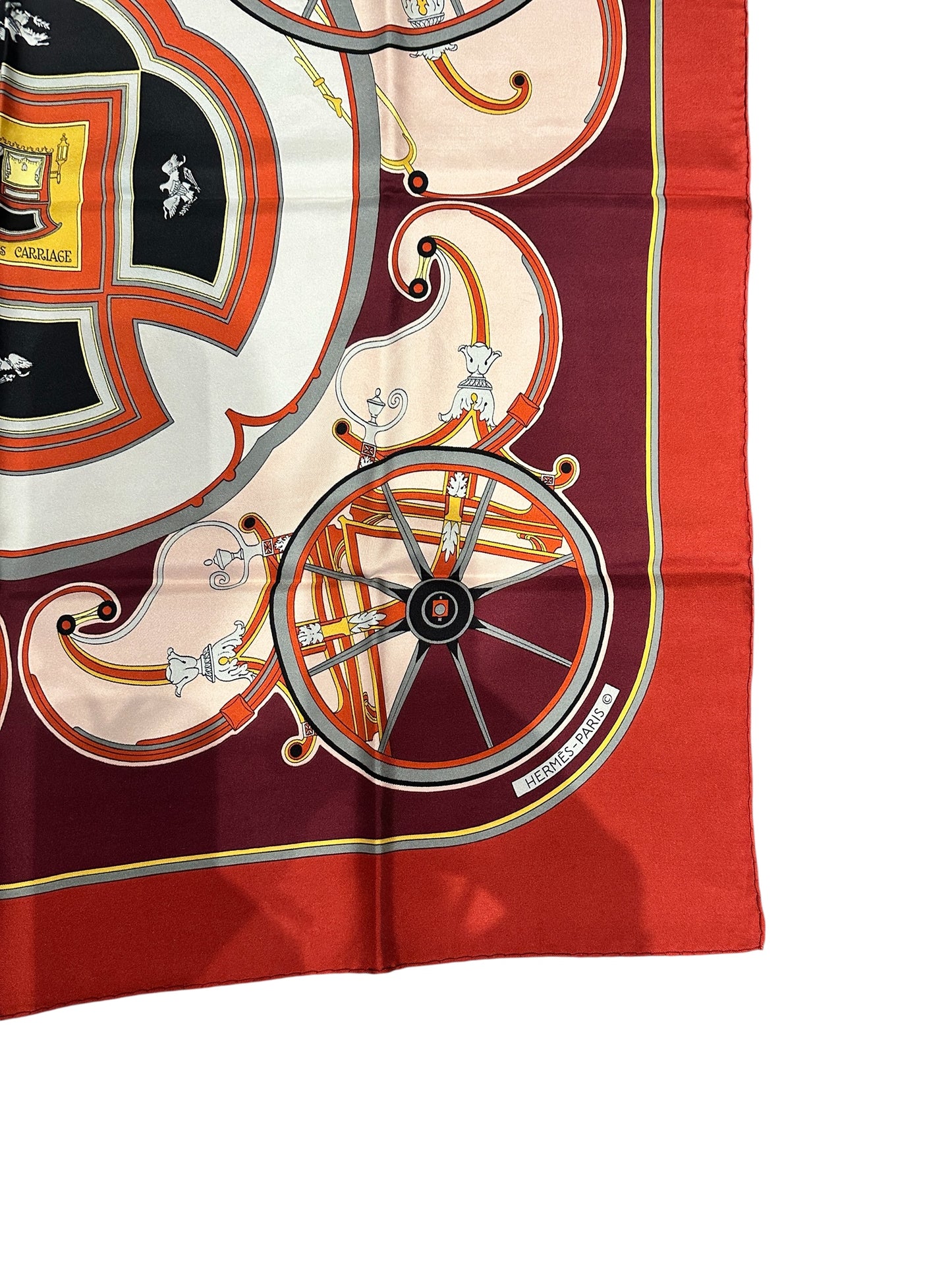 Hermès Carré 90 “Carriage de Washington” – Soie – Bordeau/ Rouge