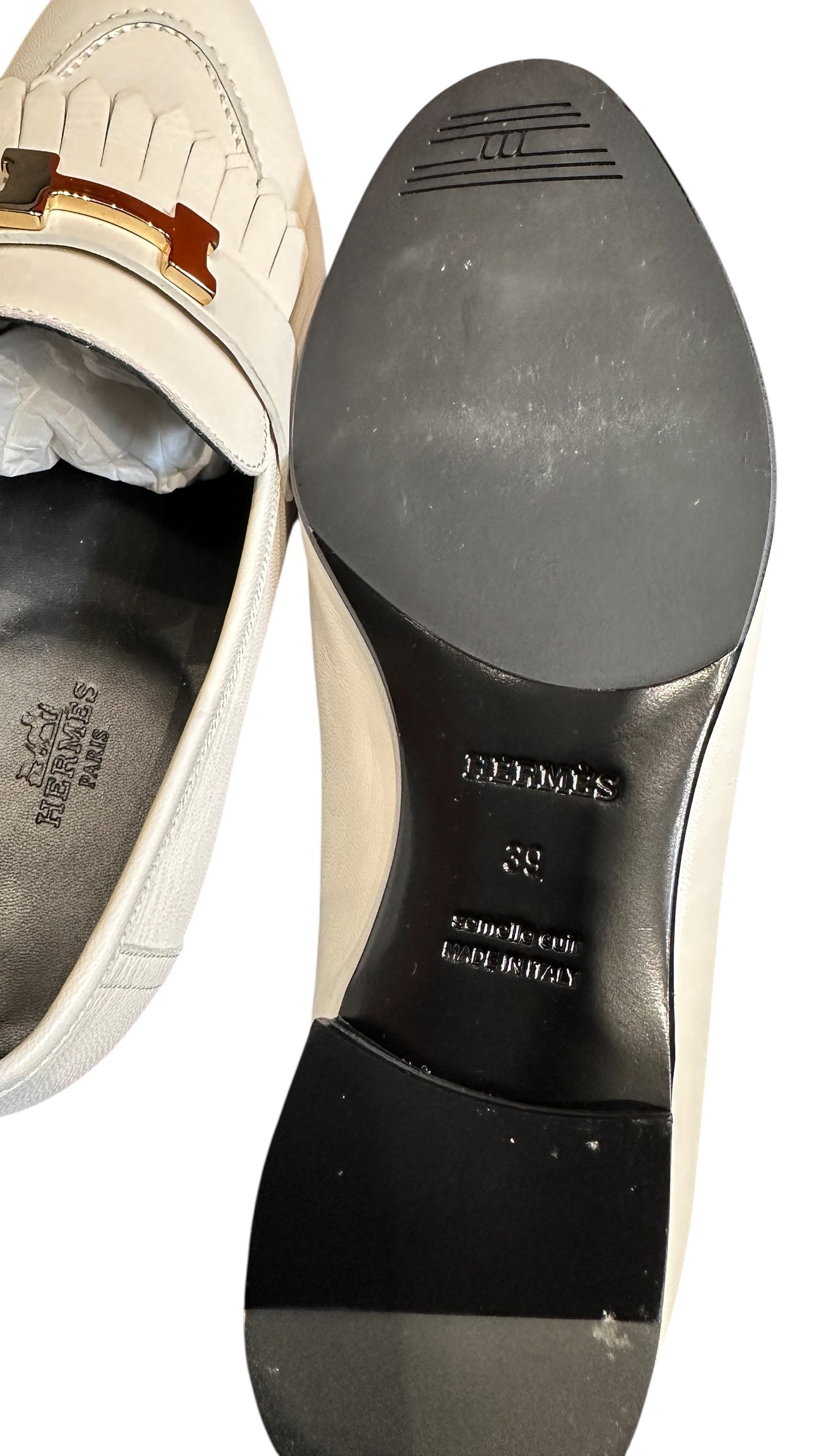 Royal Hermès Loafers – white leather – H buckle