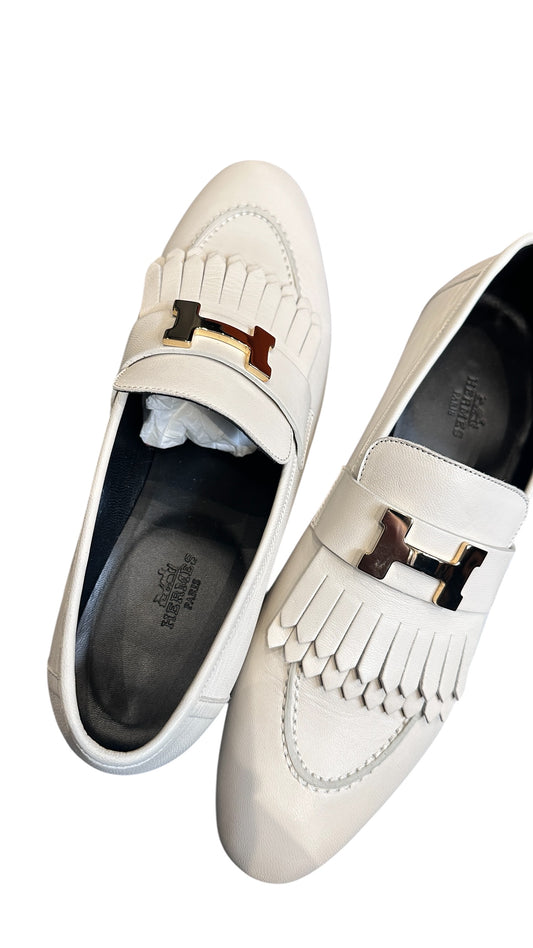 Royal Hermès Loafers – white leather – H buckle