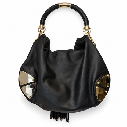 Sac Gucci Indy en cuir noir – Détails bambou et métal doré