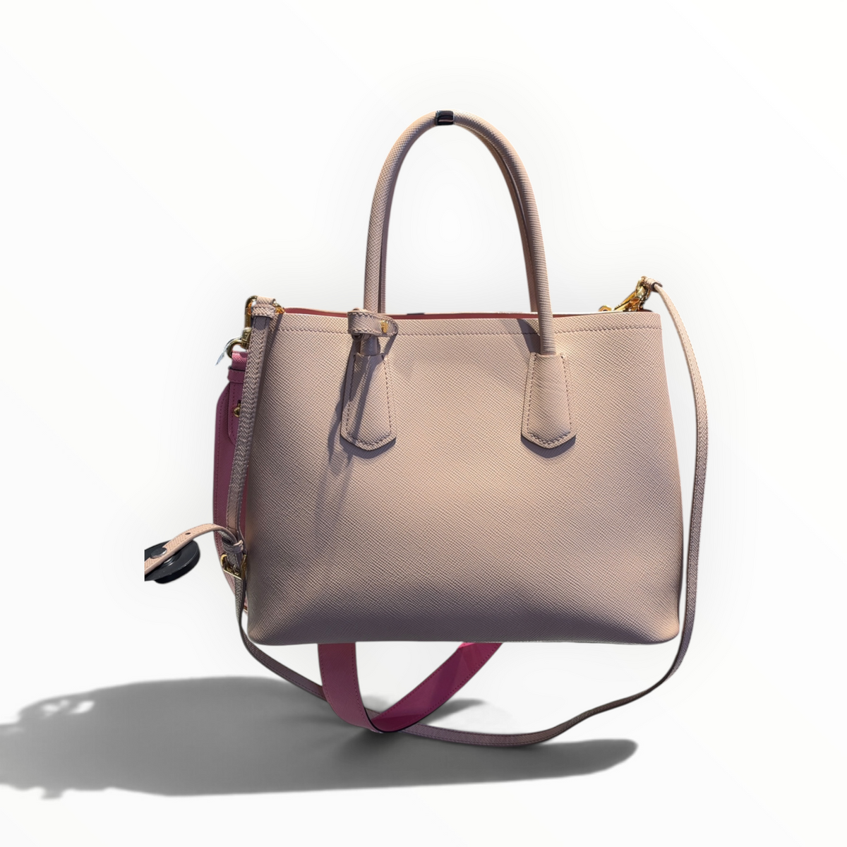 Sac Prada Galleria en cuir Saffiano beige et rose