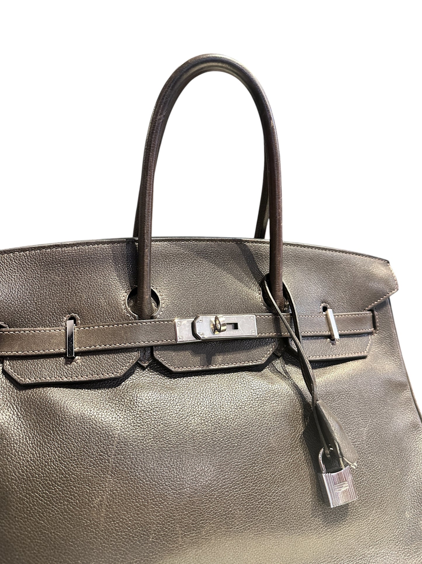 Hermès Birkin 35 en gris avec bijouterie palladium.