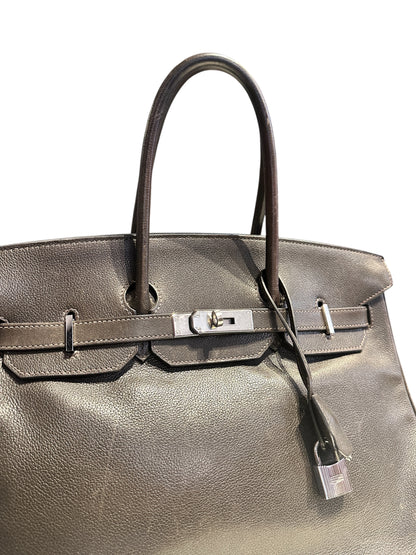 Hermès Birkin 35 en gris avec bijouterie palladium.