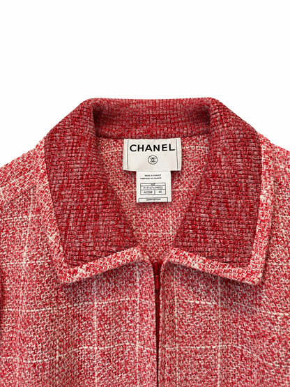 Veste Chanel vintage en tweed rouge et blanc – Taille 40