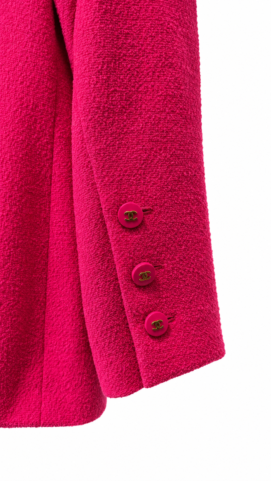 Veste Chanel Boutique rose fuchsia – Boutons CC dorés taille 38