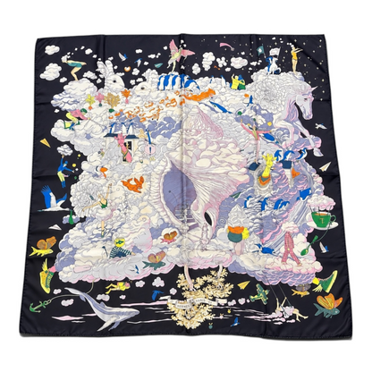 Carré Hermès 90 « Sur Mon Nuage » – Bleu noir