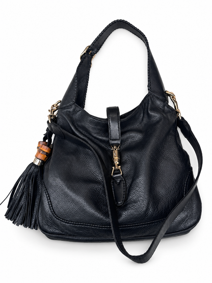 Gucci New Jackie – Sac en cuir grainé noir, détails bambou