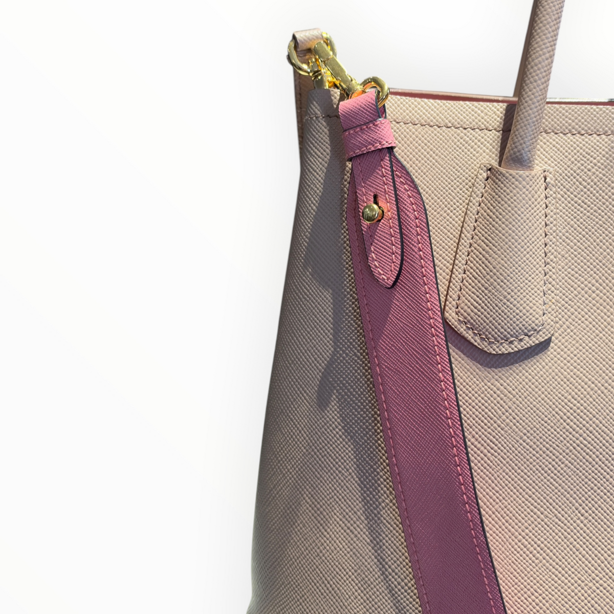 Sac Prada Galleria en cuir Saffiano beige et rose