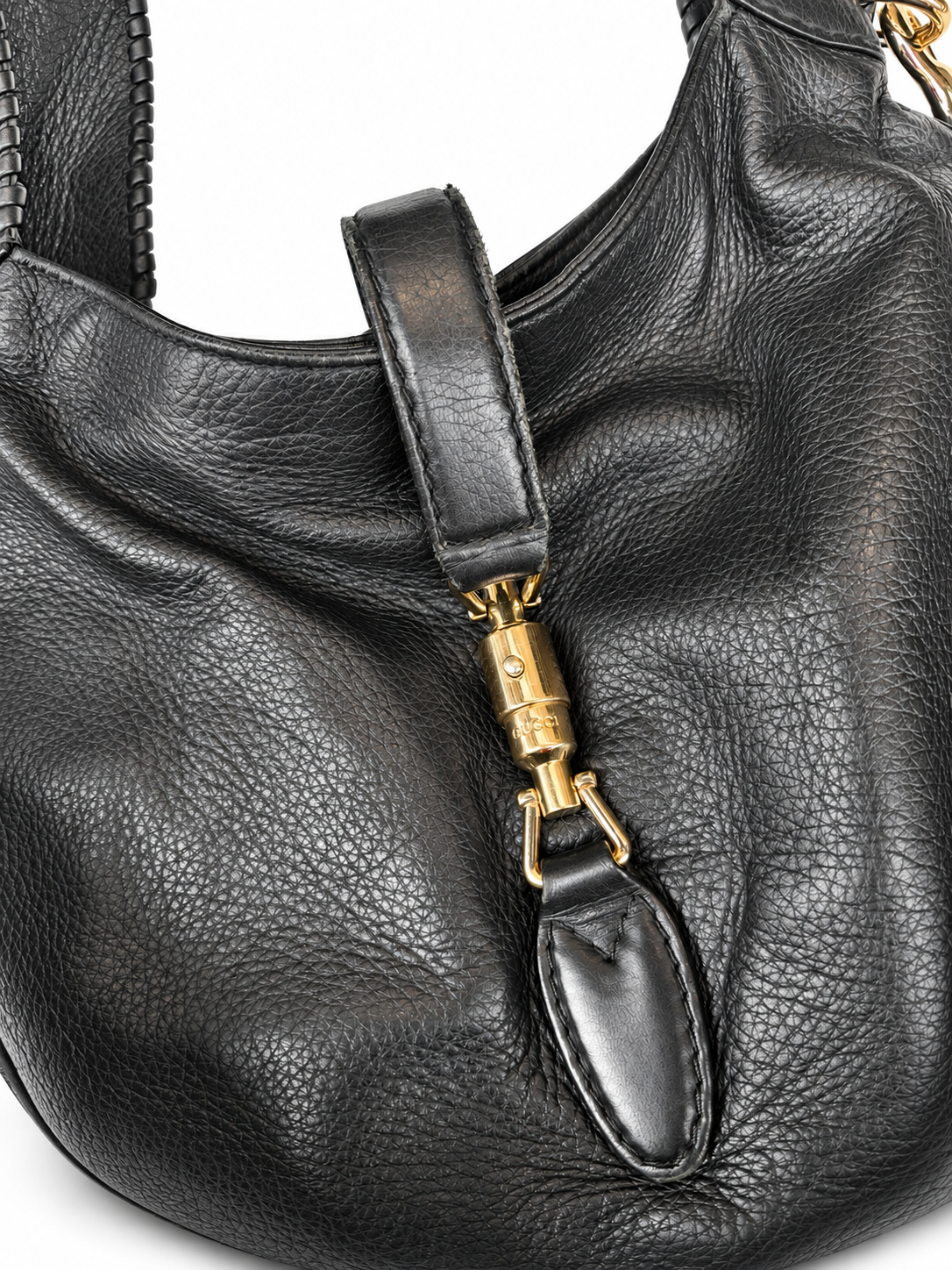 Gucci New Jackie – Sac en cuir grainé noir, détails bambou
