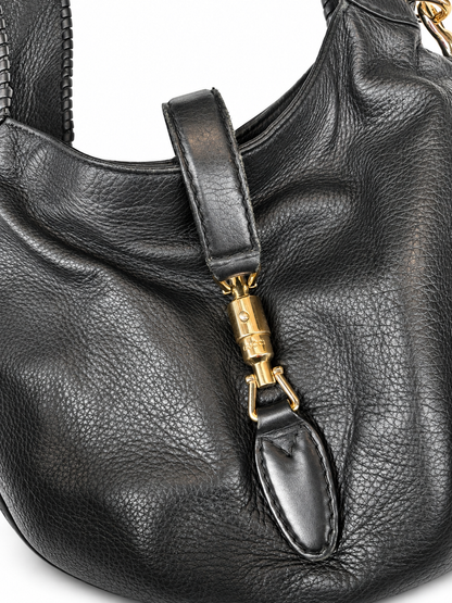 Gucci New Jackie – Sac en cuir grainé noir, détails bambou
