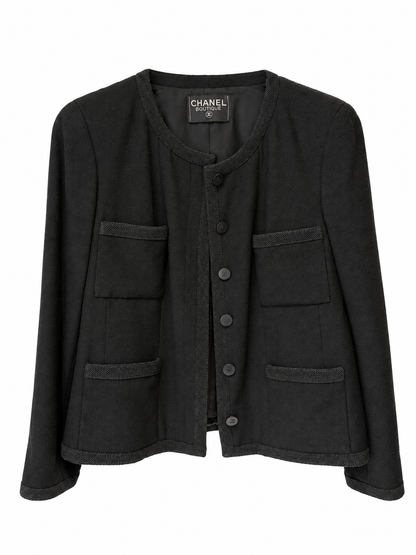 Veste Chanel Boutique noire à galons tressés et boutons CC