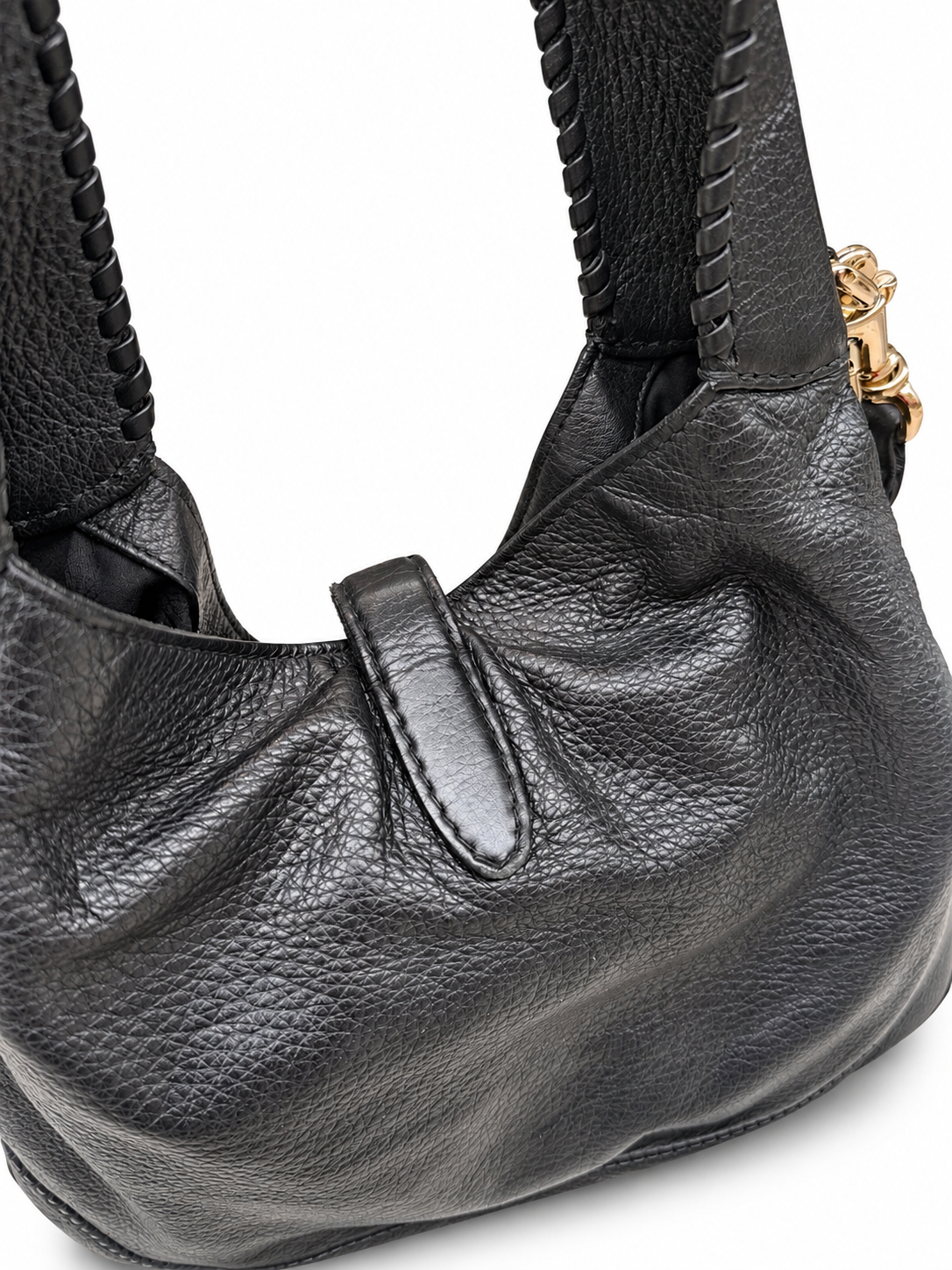 Gucci New Jackie – Sac en cuir grainé noir, détails bambou