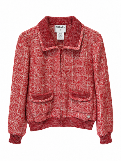 Veste Chanel vintage en tweed rouge et blanc – Taille 40