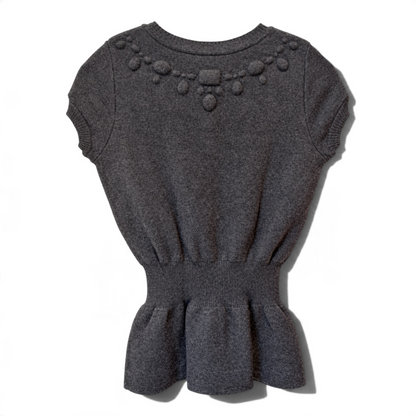 Top Chanel en maille gris anthracite, détail collier – Collection 2007 – Taille 38