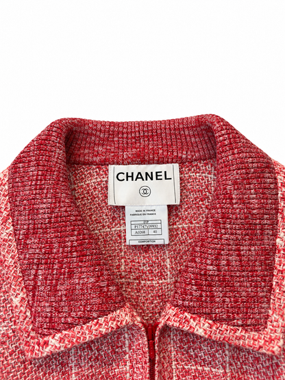 Veste Chanel vintage en tweed rouge et blanc – Taille 40