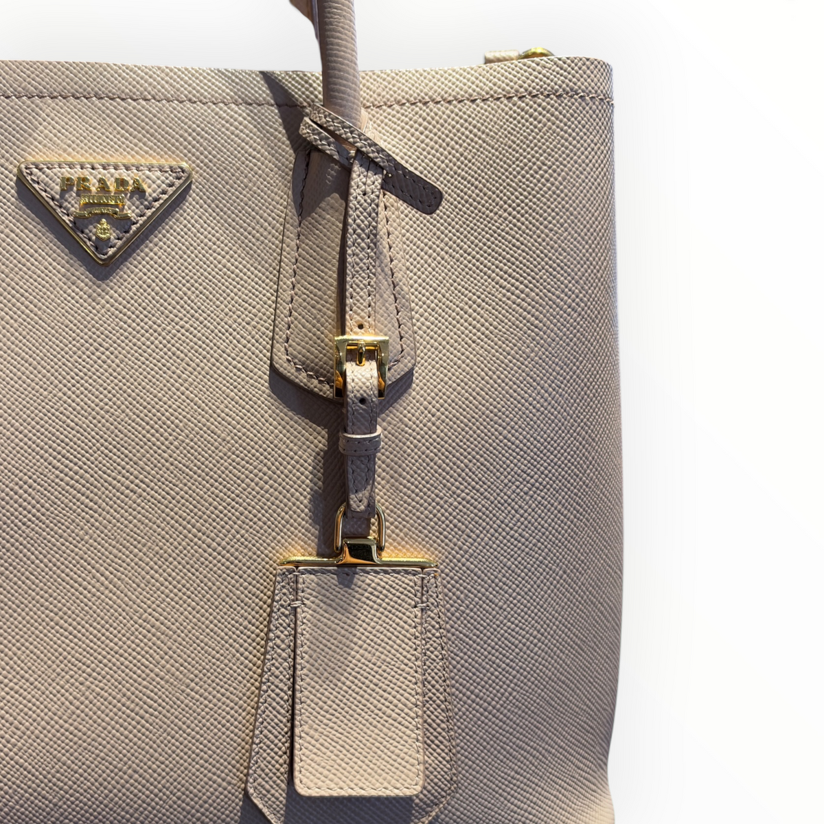 Sac Prada Galleria en cuir Saffiano beige et rose