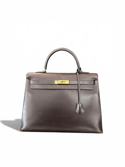 Hermès Kelly 35 Box Calf Chocolat – Gold Hardware