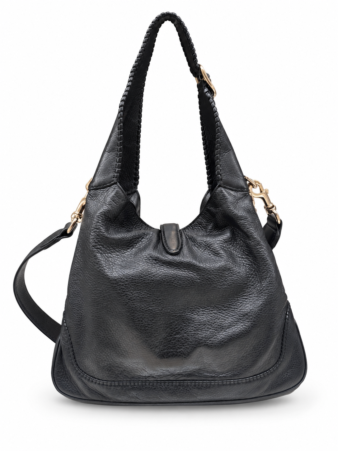 Gucci New Jackie – Sac en cuir grainé noir, détails bambou
