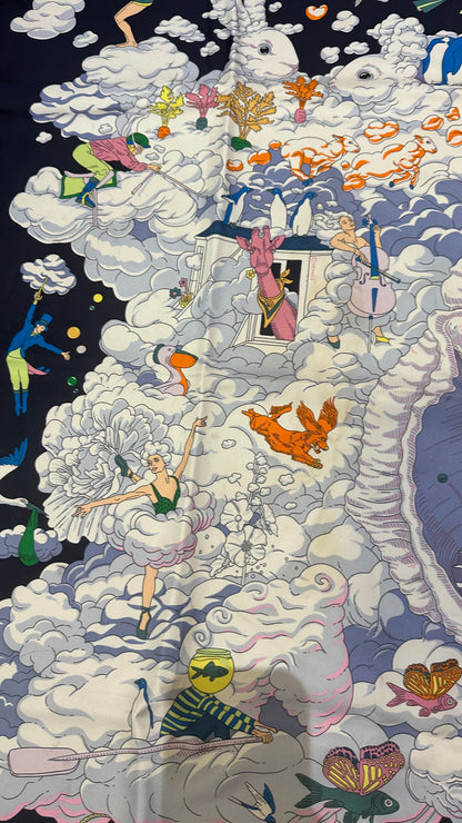 Carré Hermès 90 « Sur Mon Nuage » – Bleu noir
