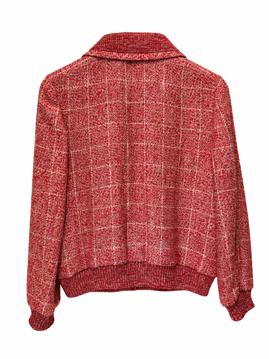Veste Chanel vintage en tweed rouge et blanc – Taille 40