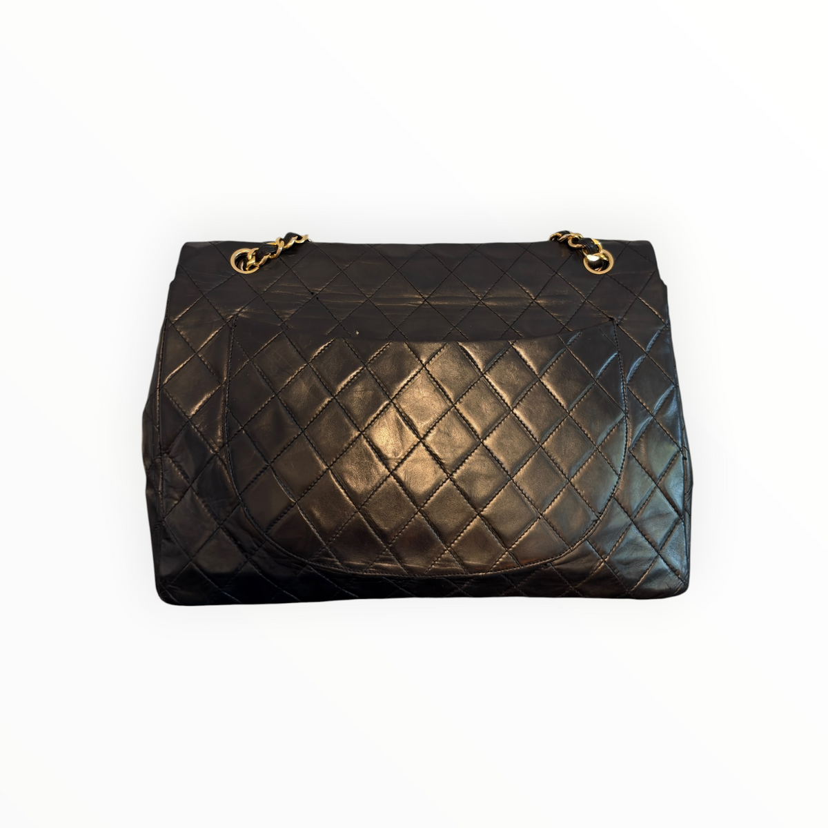 Sac Chanel Maxi Jumbo / Jumbo XL, vintage en cuir noir matelassé – Bijouterie dorée