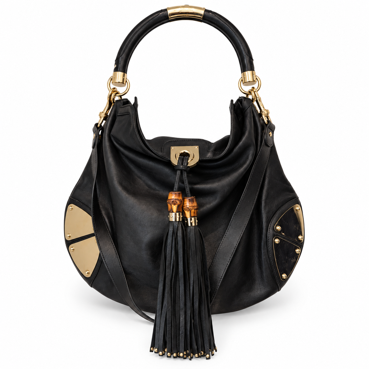Sac Gucci Indy en cuir noir – Détails bambou et métal doré