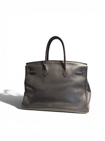 Hermès Birkin 35 en gris avec bijouterie palladium.