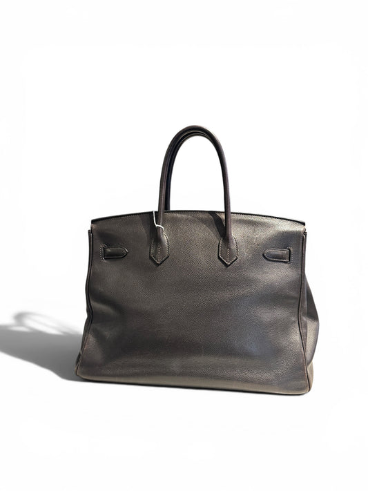 Hermès Birkin 35 en gris avec bijouterie palladium.