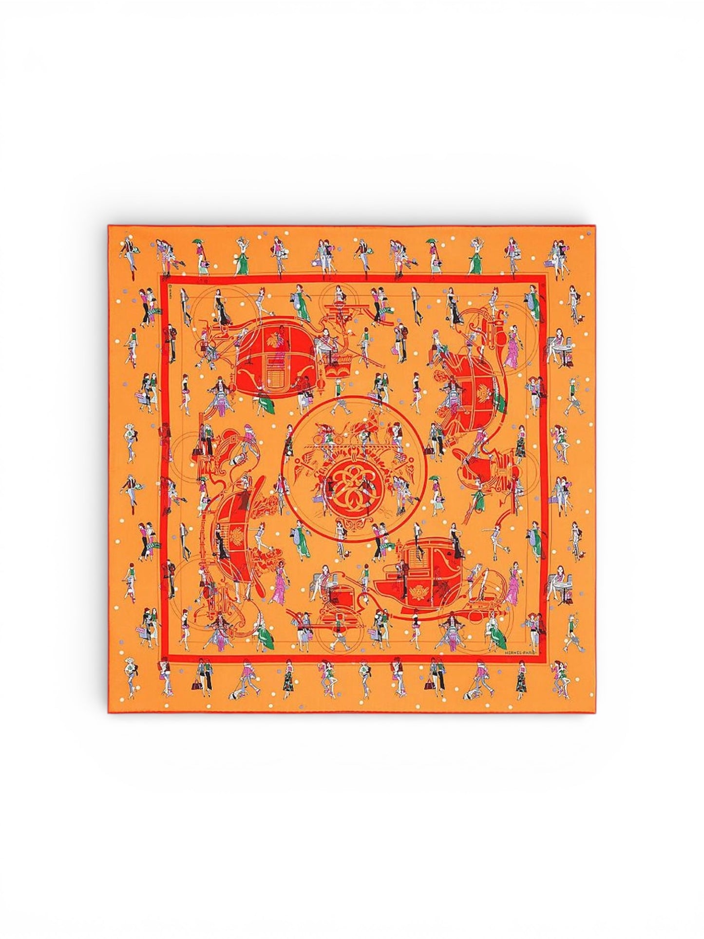 Hermès – Carré 70 “Ex-Libris Les Parisiennes” – Soie – Orange